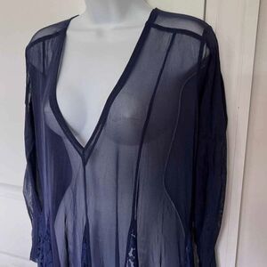 We Are HAH Mama C Maxi Sheer Boho Slip Dress Navy Blue Sz Small Oversized NWT